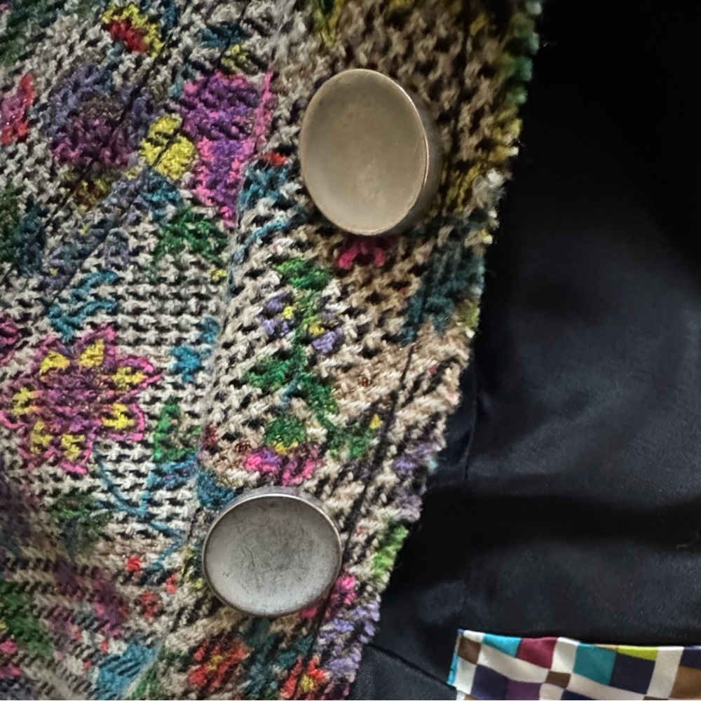 Y2K Multi Color Tweed Collar Cape Jacket Asymmetrical Button Front Lined Large - Picture 10 of 15